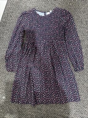 GAP Navy Floral Long-Sleeve Smocked Dress with Pink Flower Print
